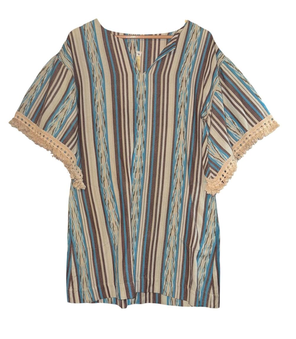 Uncle Frank Boho Southwestern Tunic Dress Women's Small Hippie Striped Fringe
